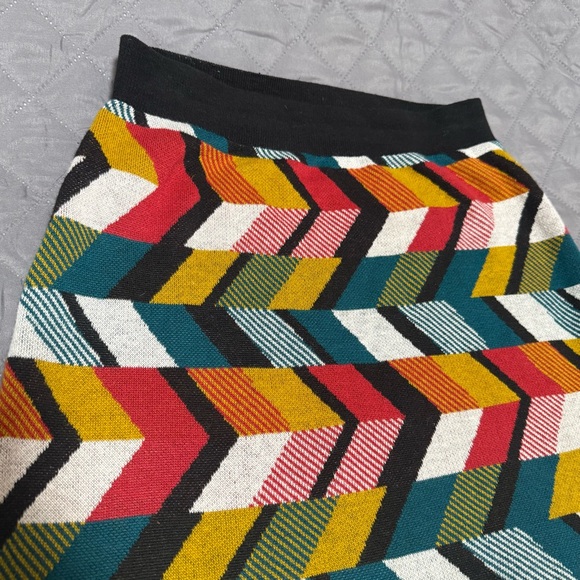 Anthropologie Maeve Size XS Multicolor Geometric Knit Knee Length Sweater Skirt - Picture 4 of 16